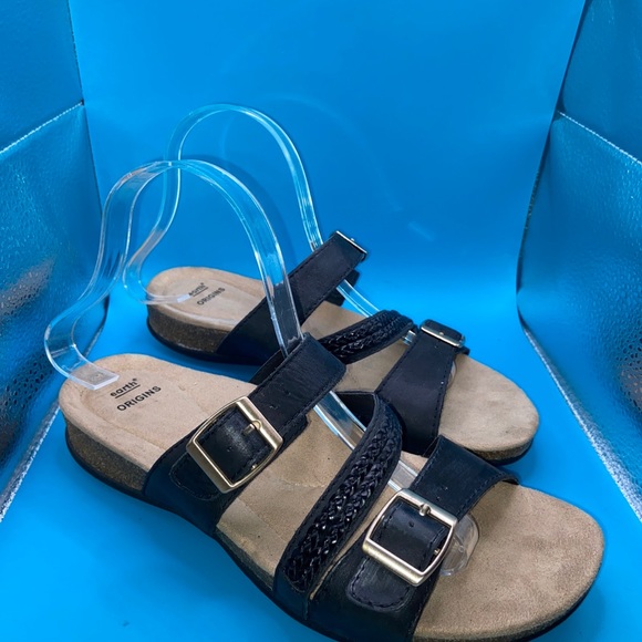 EARTH ORIGINS WOMEN BOSK BAYLEN BLACK LEATHER SLIDE SANDAL FLIP FLOP SIZE 8M - Picture 3 of 7